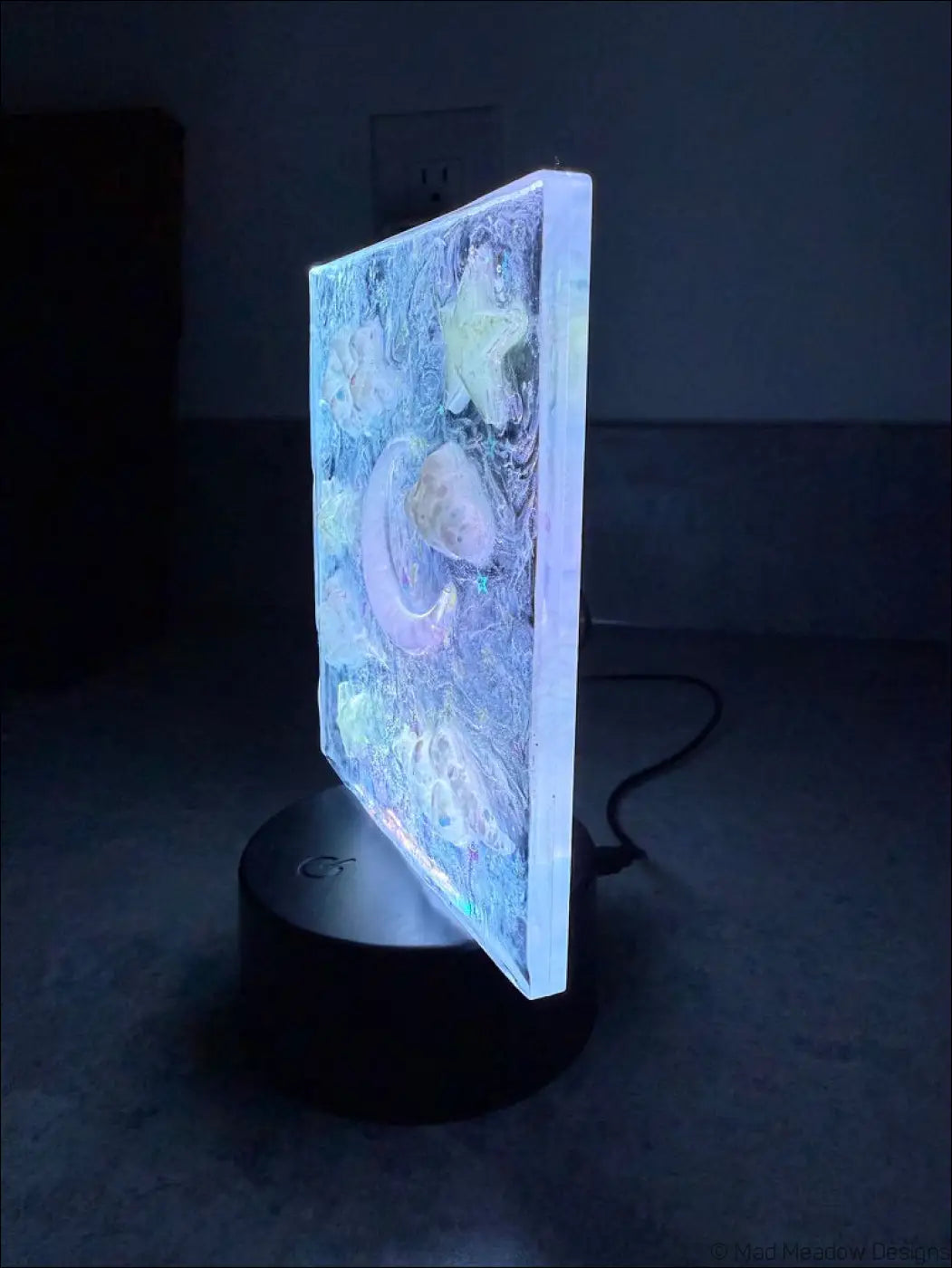 Glowing Square Night Sky Nightlight with Celestial Design and Embedded Stars - Light