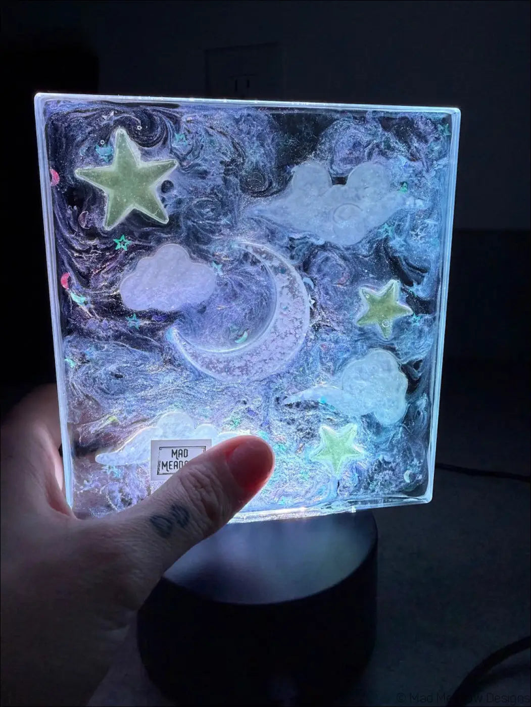 Glowing Square Night Sky Nightlight with Celestial Design and Embedded Stars - Light