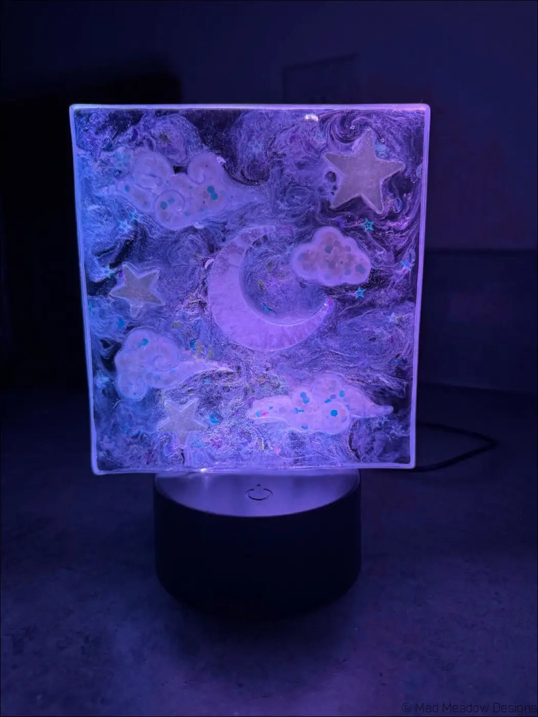 Glowing Square Night Sky Nightlight with Celestial Design and Embedded Stars - Light