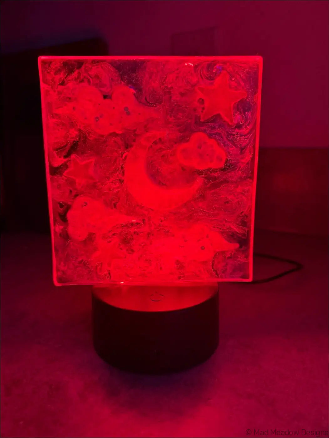 Glowing Square Night Sky Nightlight with Celestial Design and Embedded Stars - Light