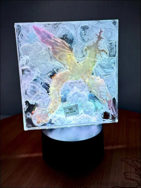 Glowing Pink and Yellow Dragon in the Sky Night Light - Light