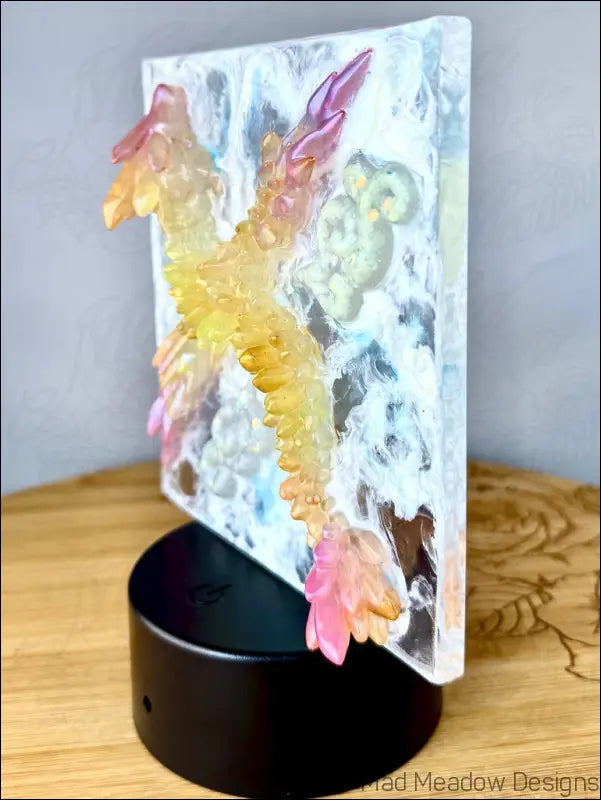 Glowing Pink and Yellow Dragon in the Sky Night Light - Light