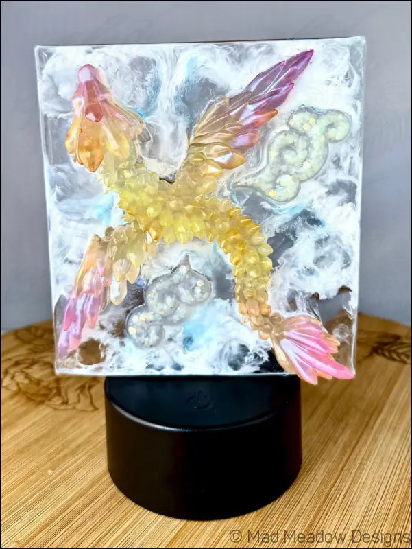 Glowing Pink and Yellow Dragon in the Sky Night Light - Light