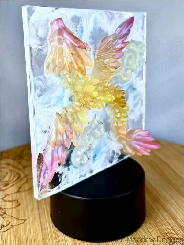 Glowing Pink and Yellow Dragon in the Sky Night Light - Light