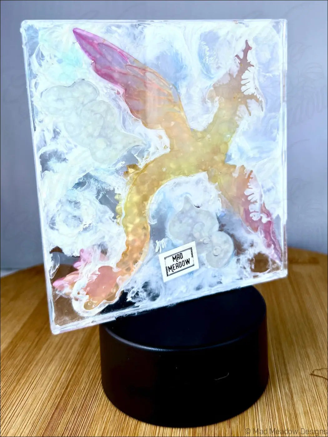 Glowing Pink and Yellow Dragon in the Sky Night Light - Light