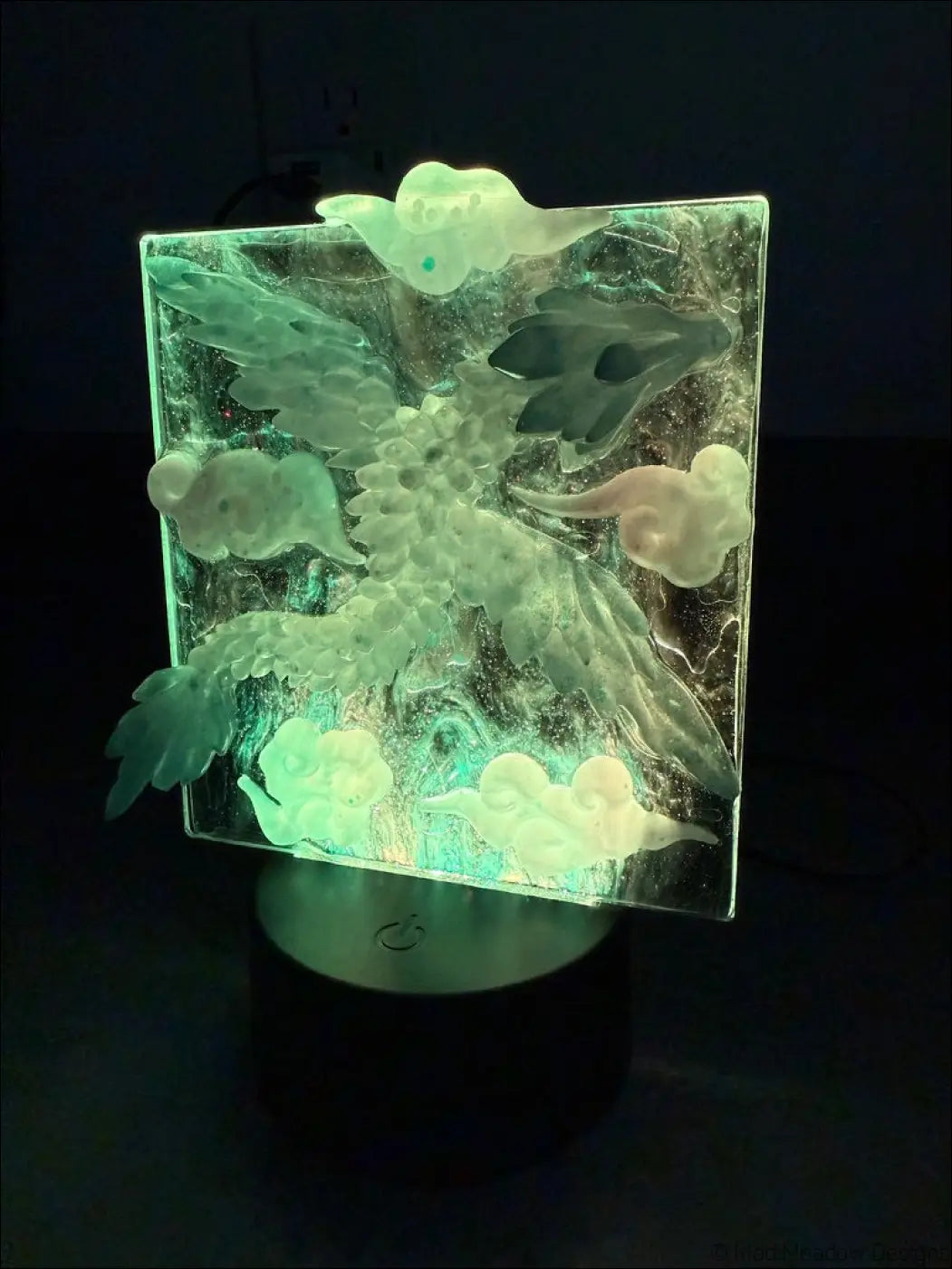 Glowing Resin Phoenix Sculpture with Night Sky and Purple Dragon Lighting - Light