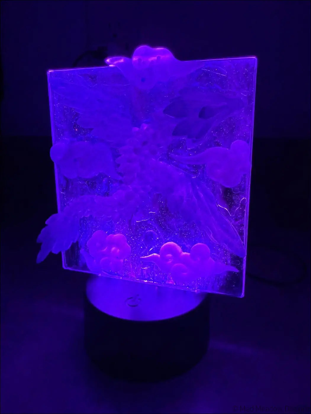 Glowing Resin Phoenix Sculpture with Night Sky and Purple Dragon Lighting - Light