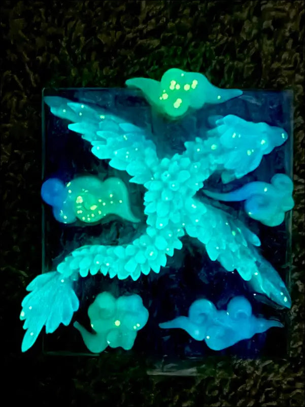 Glowing Resin Phoenix Sculpture with Night Sky and Purple Dragon Lighting - Light