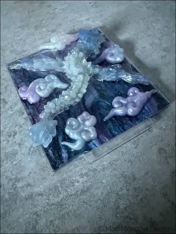 Glowing Resin Phoenix Sculpture with Night Sky and Purple Dragon Lighting - Light