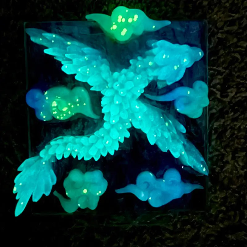 Glowing Resin Phoenix Sculpture with Night Sky and Purple Dragon Lighting - Light