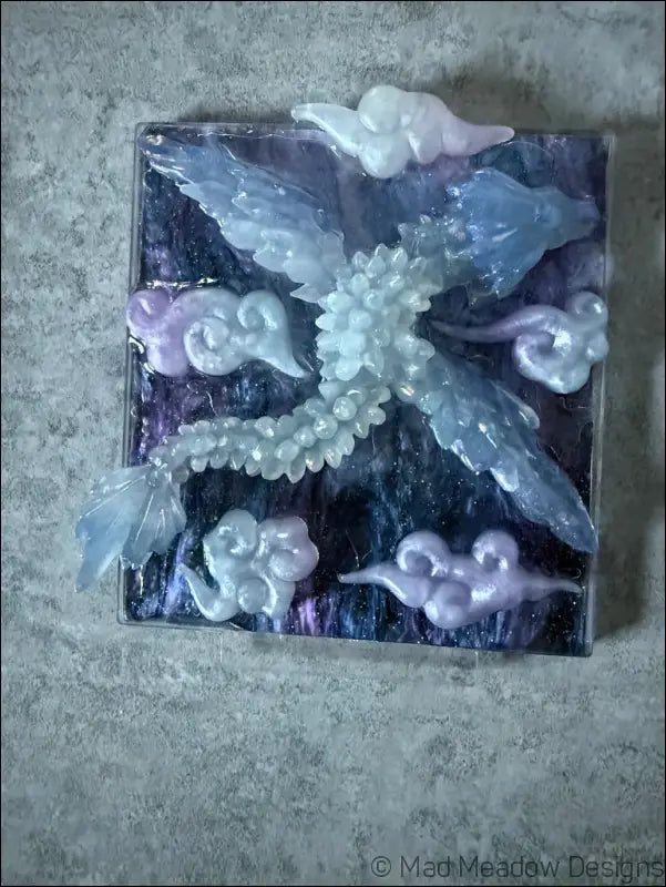 Glowing Resin Phoenix Sculpture with Night Sky and Purple Dragon Lighting - Light