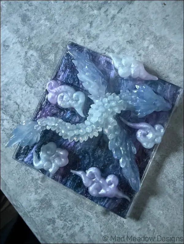 Glowing Resin Phoenix Sculpture with Night Sky and Purple Dragon Lighting - Light