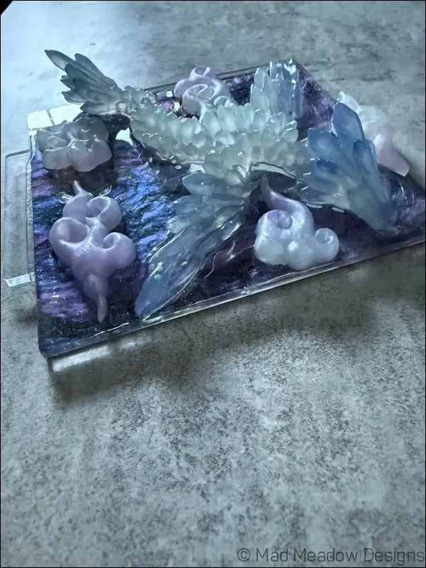 Glowing Resin Phoenix Sculpture with Night Sky and Purple Dragon Lighting - Light