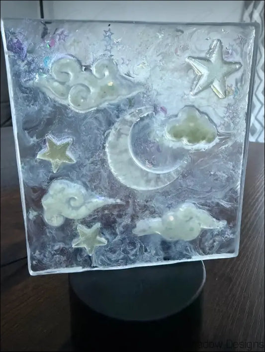 Glowing Square Night Sky Nightlight with Celestial Design and Embedded Stars - Light