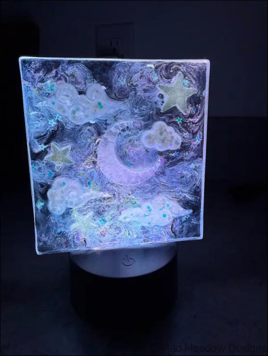 Glowing Square Night Sky Nightlight with Celestial Design and Embedded Stars - Light