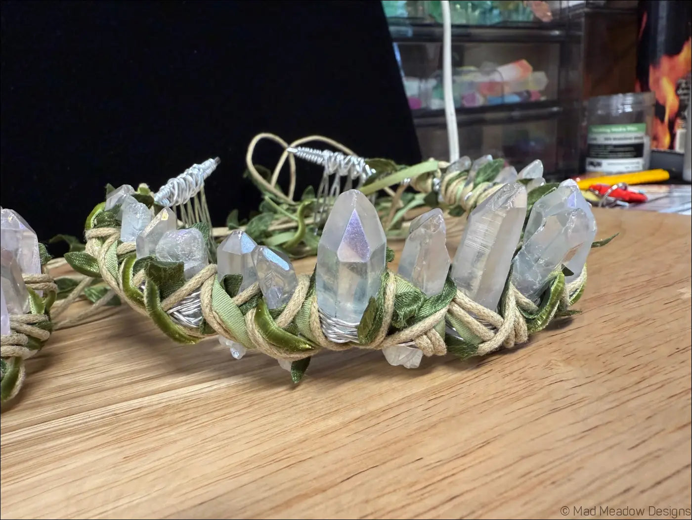 Vine Wrapped Fairy Goddess Quartz Crystal Tiara Crown with Combs - Jewelry