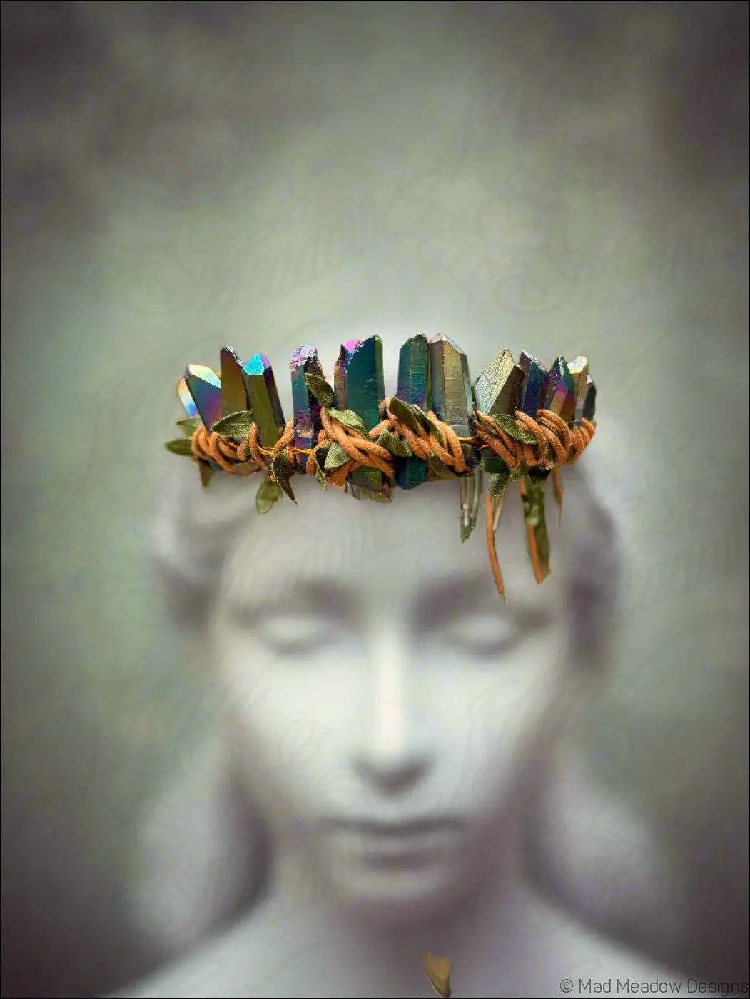 Vine Wrapped Fairy Goddess Quartz Crystal Tiara Crown with Combs - Jewelry