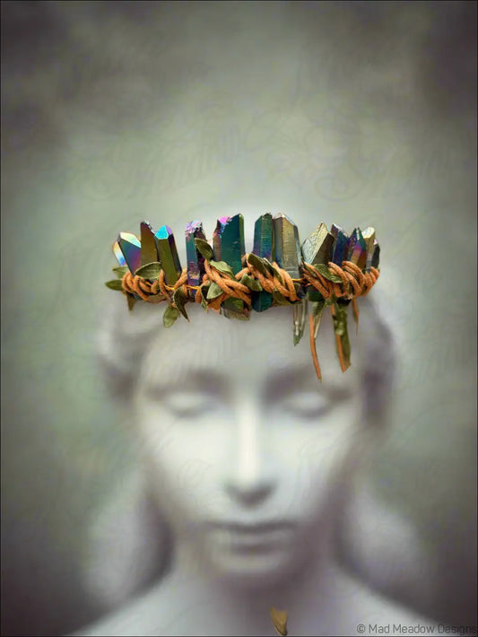 Vine Wrapped Fairy Goddess Quartz Crystal Tiara Crown with Combs - Jewelry
