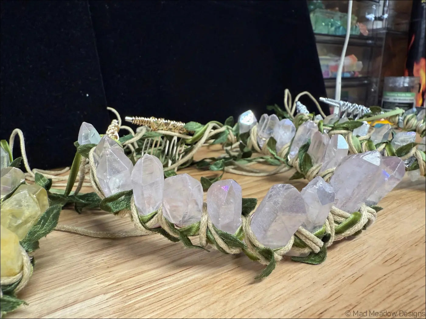 Vine Wrapped Fairy Goddess Quartz Crystal Tiara Crown with Combs - Jewelry