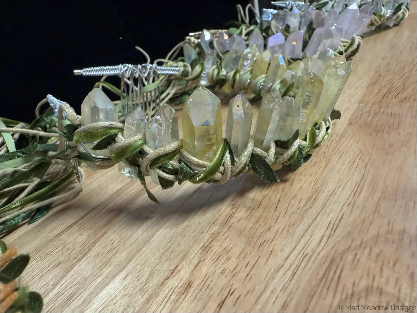 Vine Wrapped Fairy Goddess Quartz Crystal Tiara Crown with Combs - Jewelry