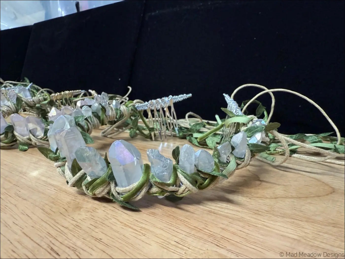 Vine Wrapped Fairy Goddess Quartz Crystal Tiara Crown with Combs - Jewelry