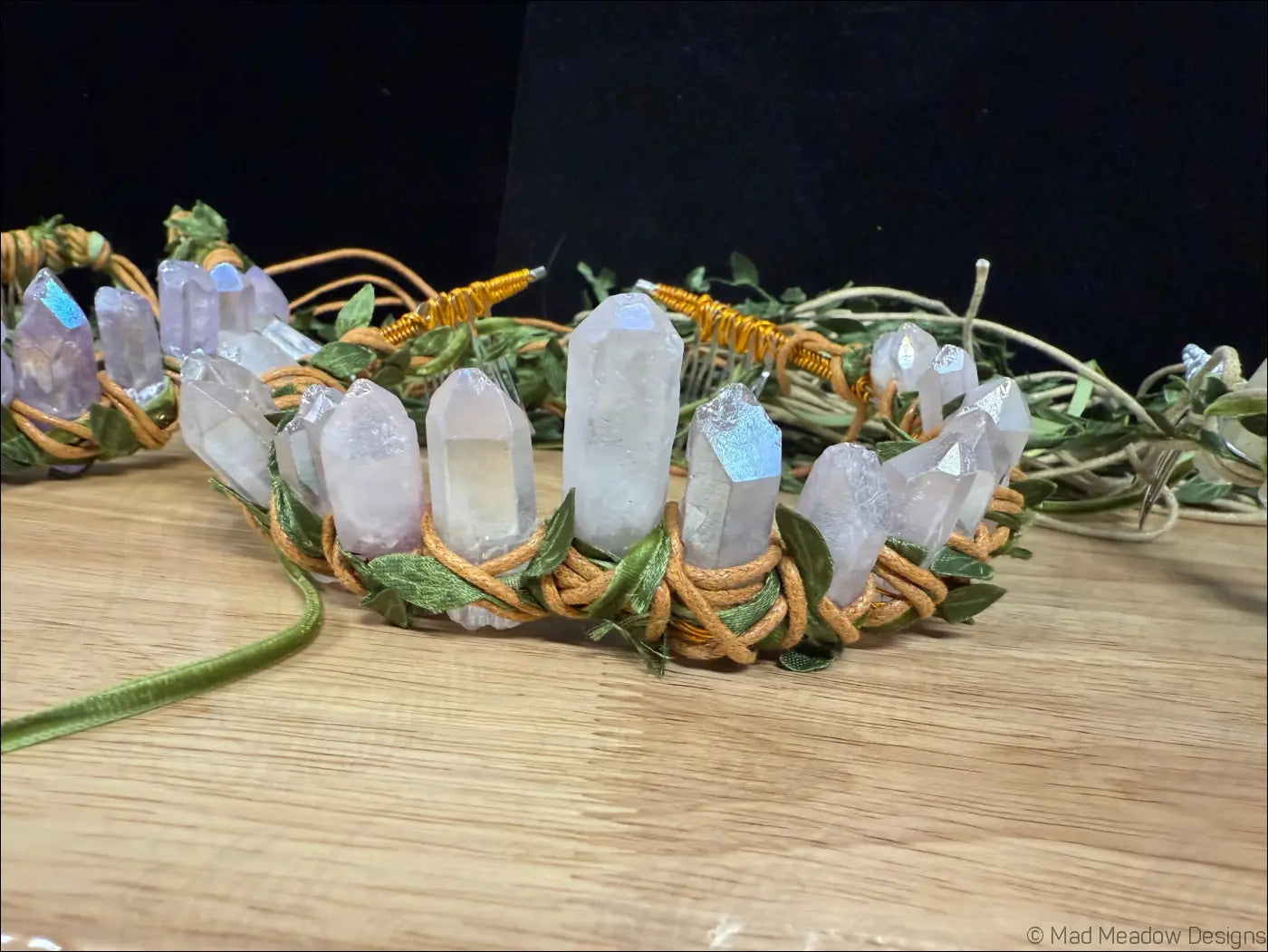 Vine Wrapped Fairy Goddess Quartz Crystal Tiara Crown with Combs - Jewelry