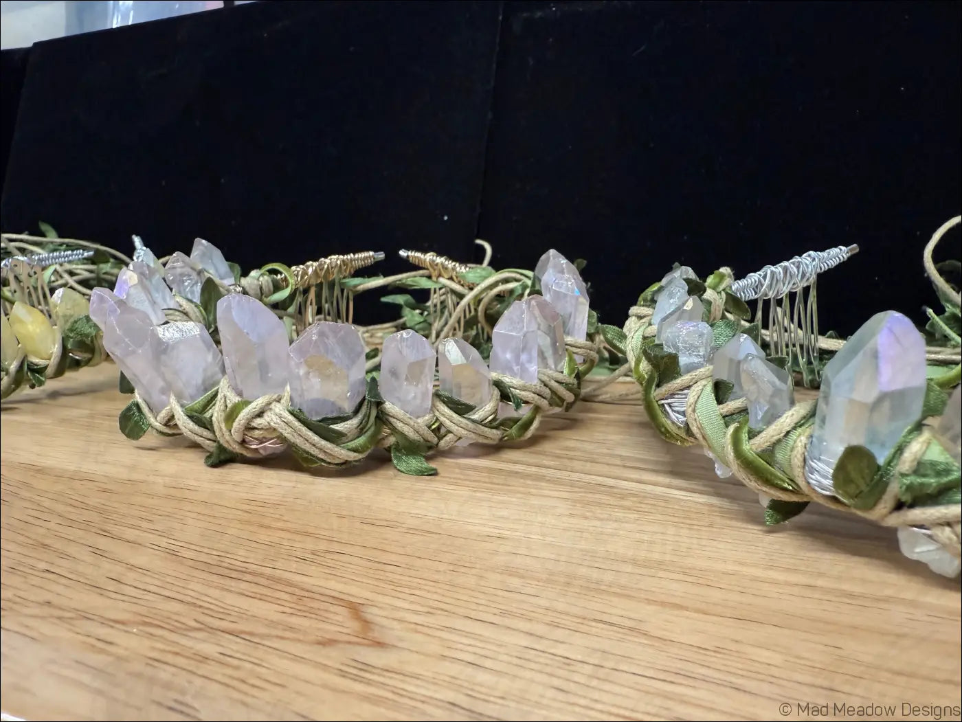 Vine Wrapped Fairy Goddess Quartz Crystal Tiara Crown with Combs - Jewelry