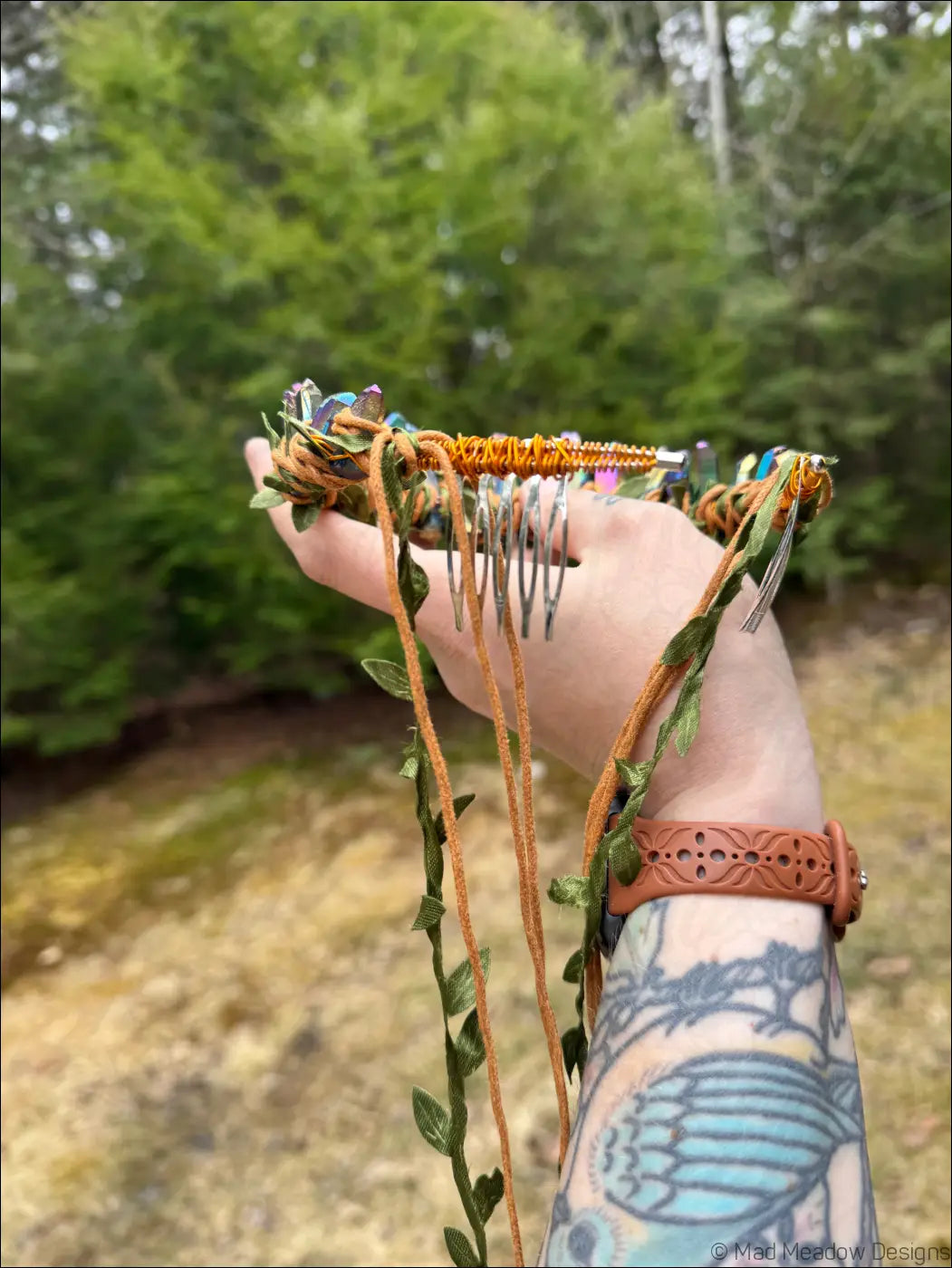 Vine Wrapped Fairy Goddess Quartz Crystal Tiara Crown with Combs - Jewelry