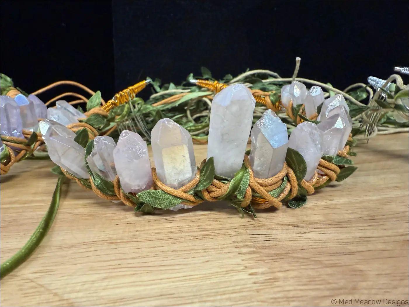 Vine Wrapped Fairy Goddess Quartz Crystal Tiara Crown with Combs - Jewelry