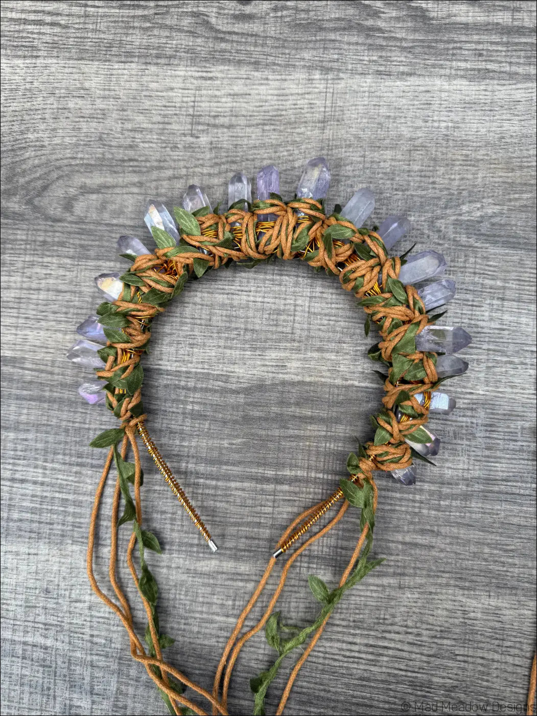 Vine Wrapped Fairy Goddess Quartz Crystal Headband Crown - Purple - Jewelry