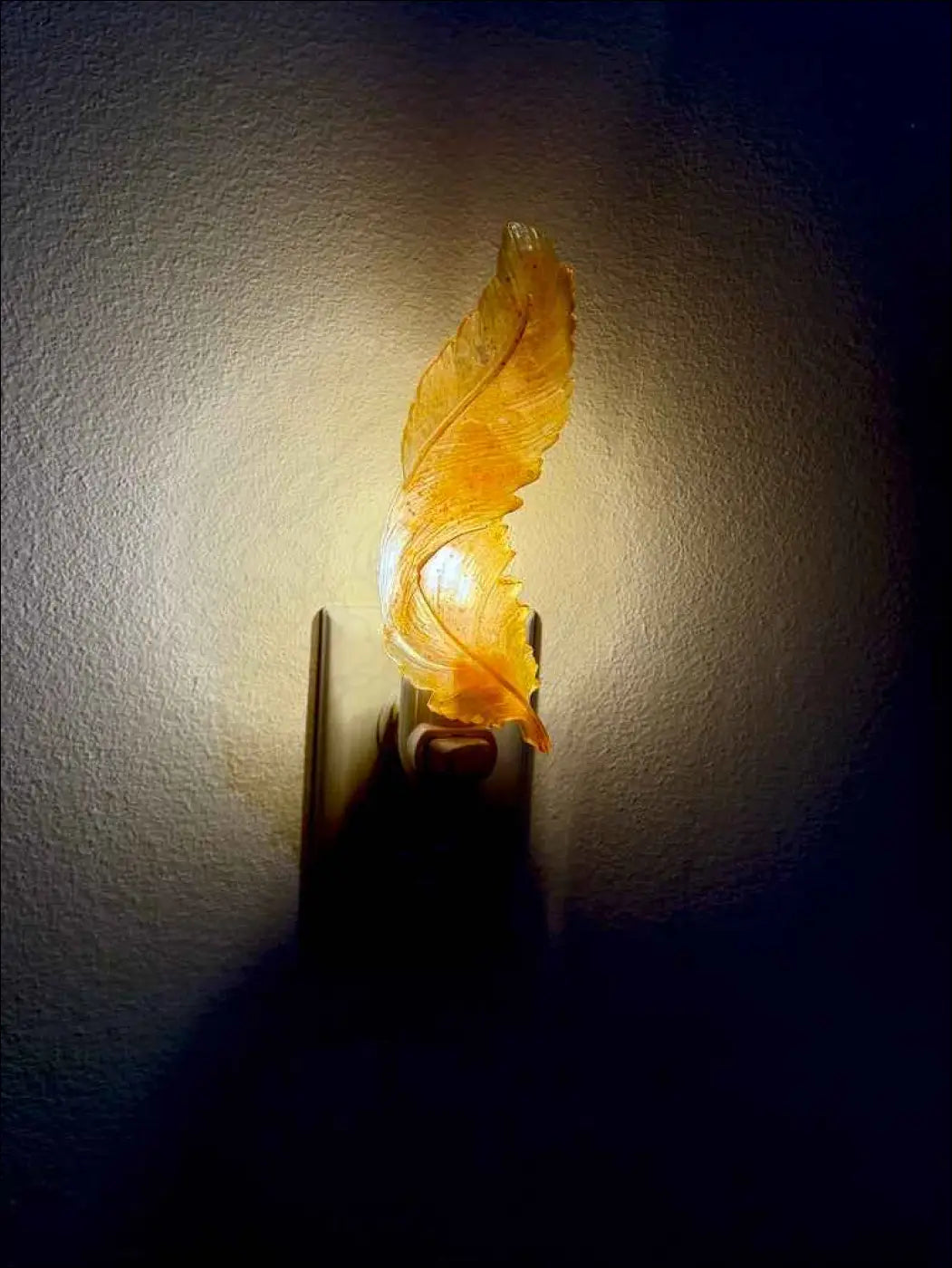 Golden Feather Wall Night Light on Plug-In Base