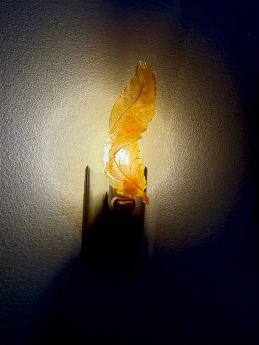 Golden Feather Wall Night Light on Plug-In Base