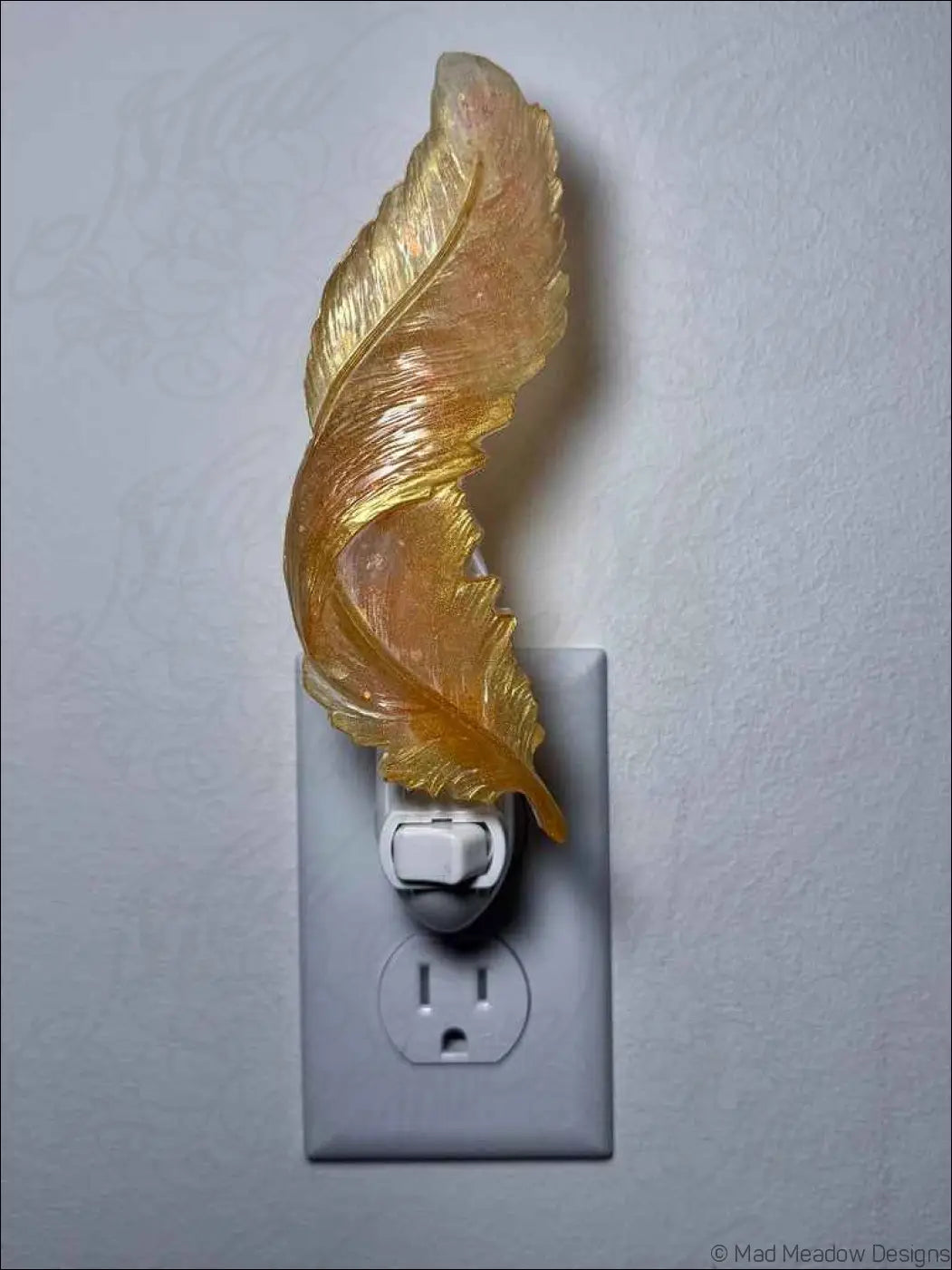 Golden Feather Wall Night Light on Plug-In Base