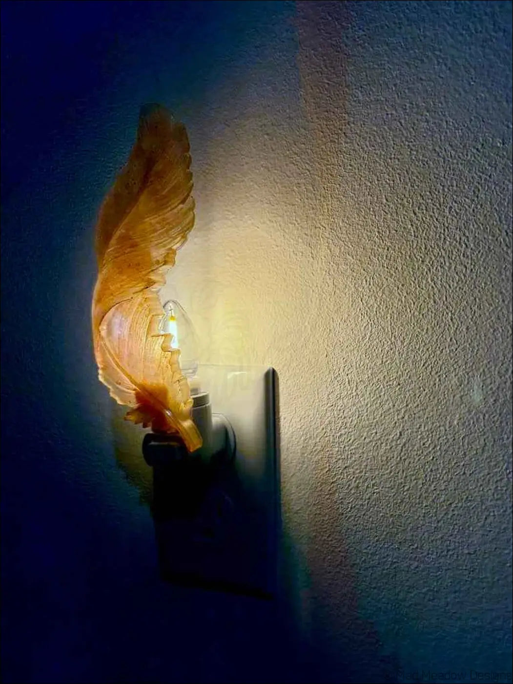 Golden Feather Wall Night Light on Plug-In Base