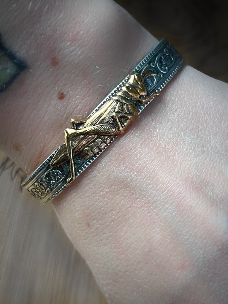 Grasshopper Brass and Sterling Silver Cuff Bracelet - Jewelry