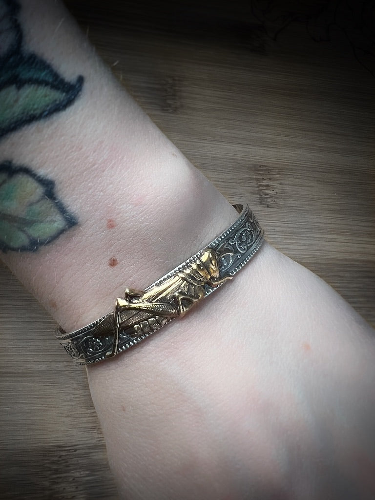 Grasshopper Brass and Sterling Silver Cuff Bracelet - Jewelry