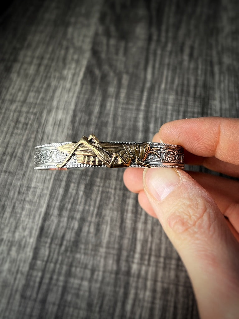 Grasshopper Brass and Sterling Silver Cuff Bracelet - Jewelry