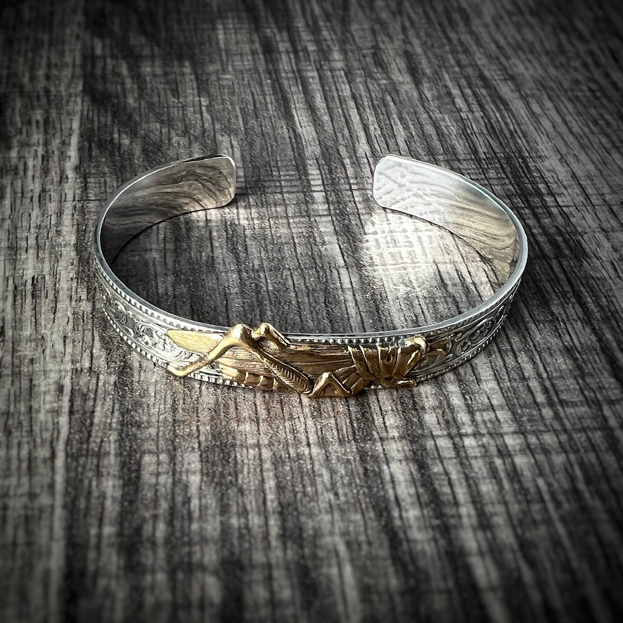 Grasshopper Brass and Sterling Silver Cuff Bracelet - Jewelry