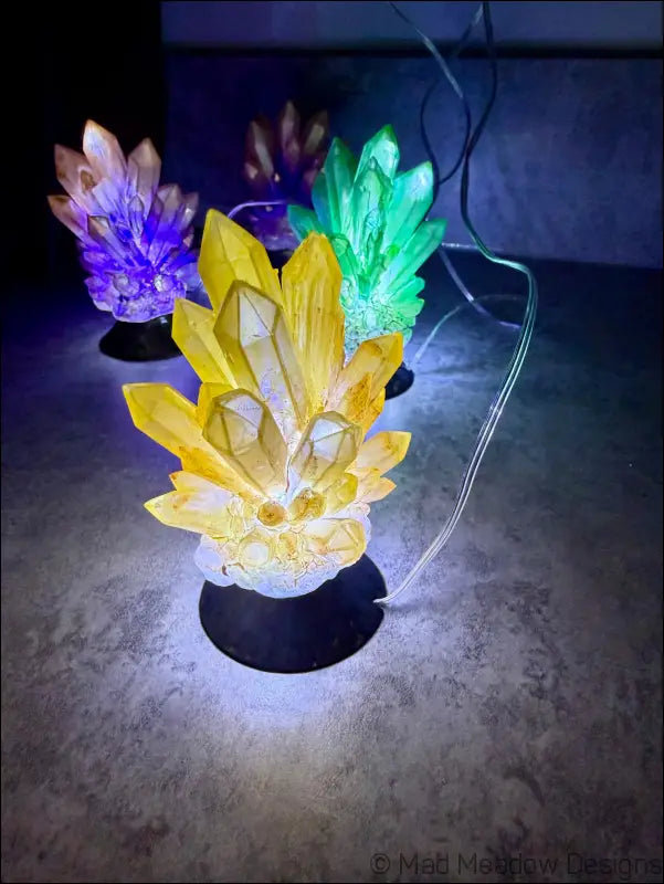 Hand-inked 3D Printed Crystal Cluster Night Light for a Mystical Sanctuary - Light