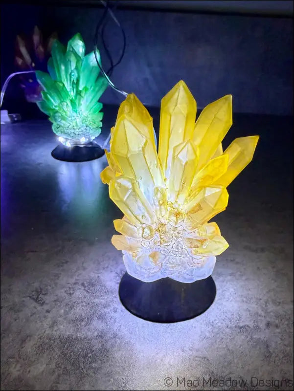 Hand-inked 3D Printed Crystal Cluster Night Light for a Mystical Sanctuary - Citrine Yellow - Light