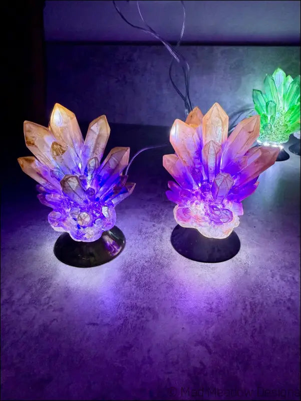 Hand-inked 3D Printed Crystal Cluster Night Light for a Mystical Sanctuary - Light