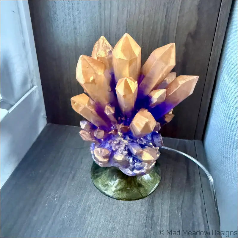 Hand-inked 3D Printed Crystal Cluster Night Light for a Mystical Sanctuary - Light