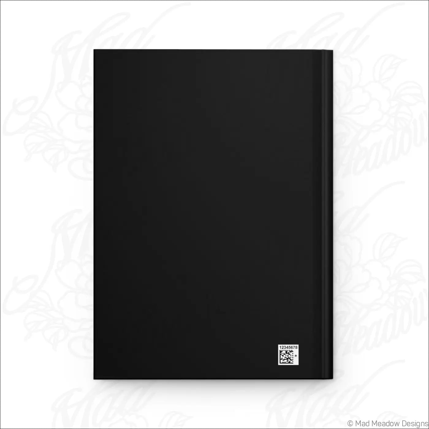 Black hardcover journal with a matte laminated cover featuring bay leaf design for manifesting intentions