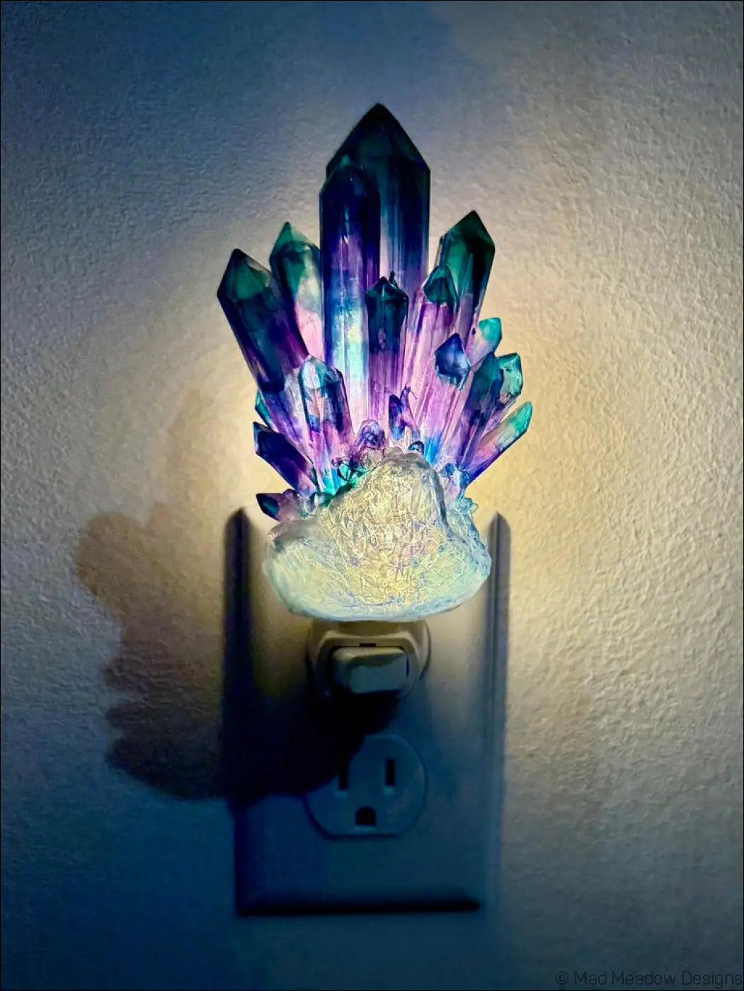 Fluorite Crystal 3D Printed Resin Wall Night Light - Light