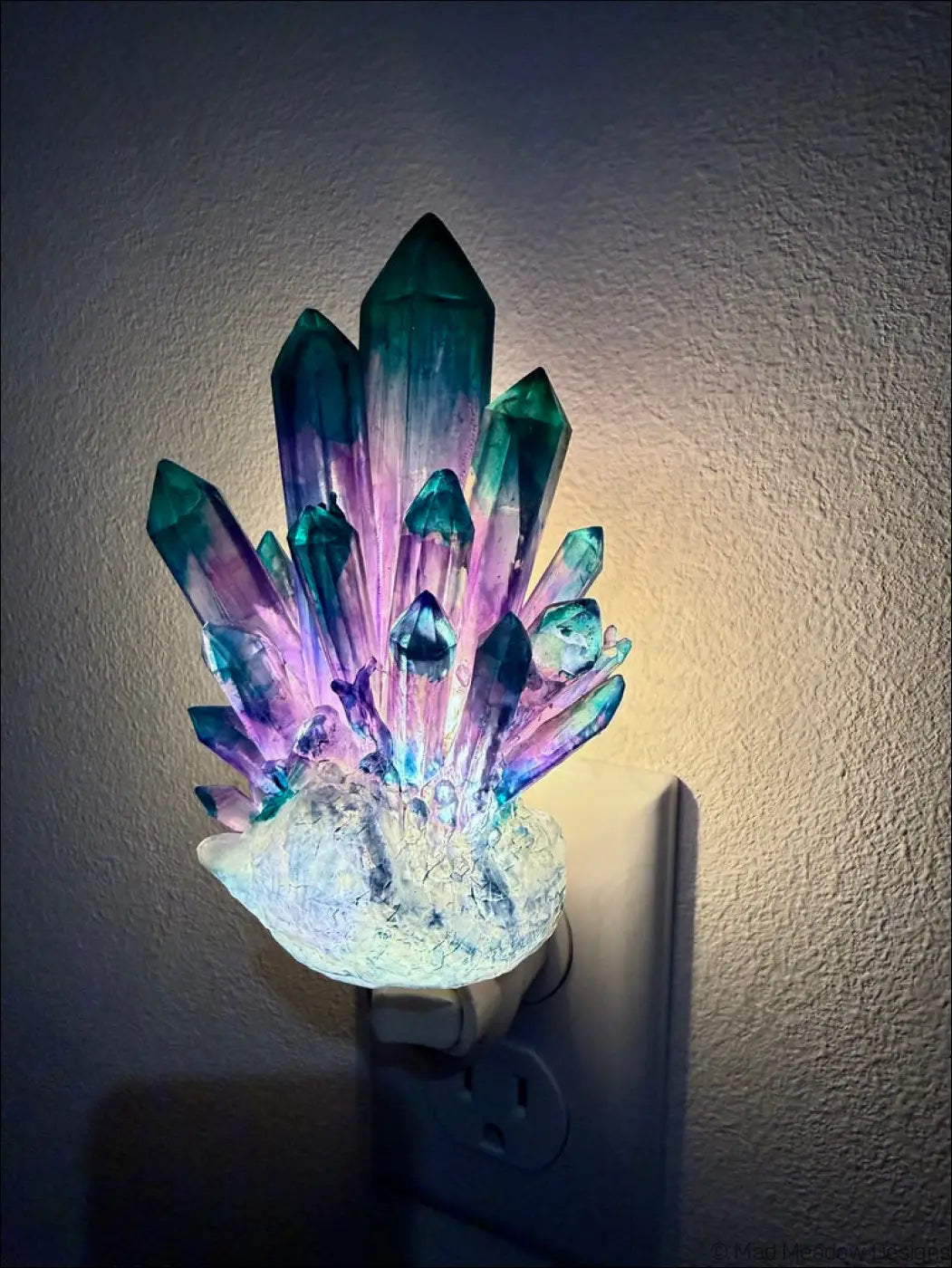 Fluorite Crystal 3D Printed Resin Wall Night Light - Light
