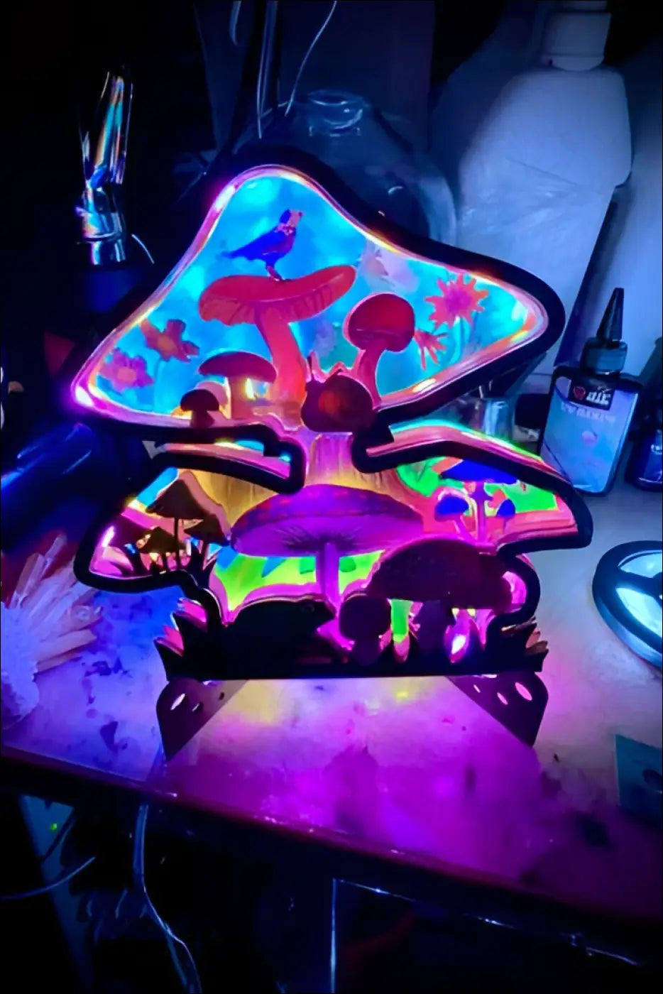 Colorful Mushroom Wonderland Laser Cut Table Top Wood Light - Light