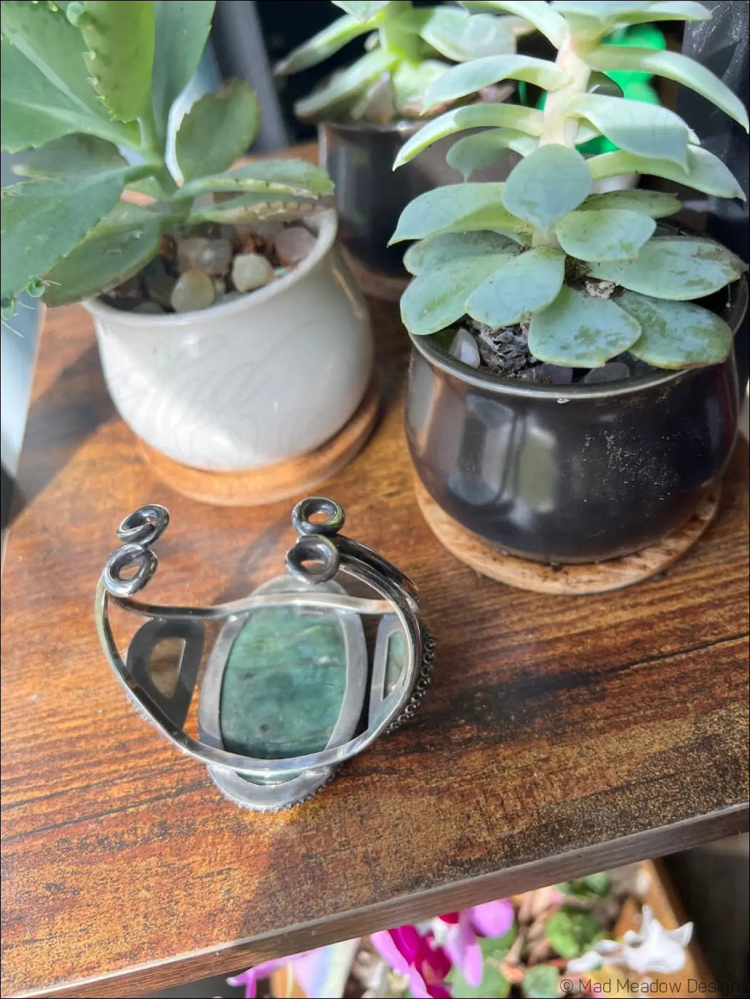 Serpentine and Labradorite Bold Witchy Sterling Silver and Brass Statement Cuff Bracelet - Jewelry