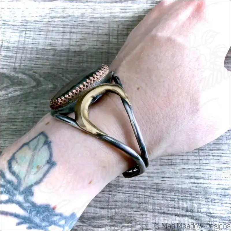 Labradorite Bold Witchy Sterling Silver Cuff Bracelet with Moons - Jewelry