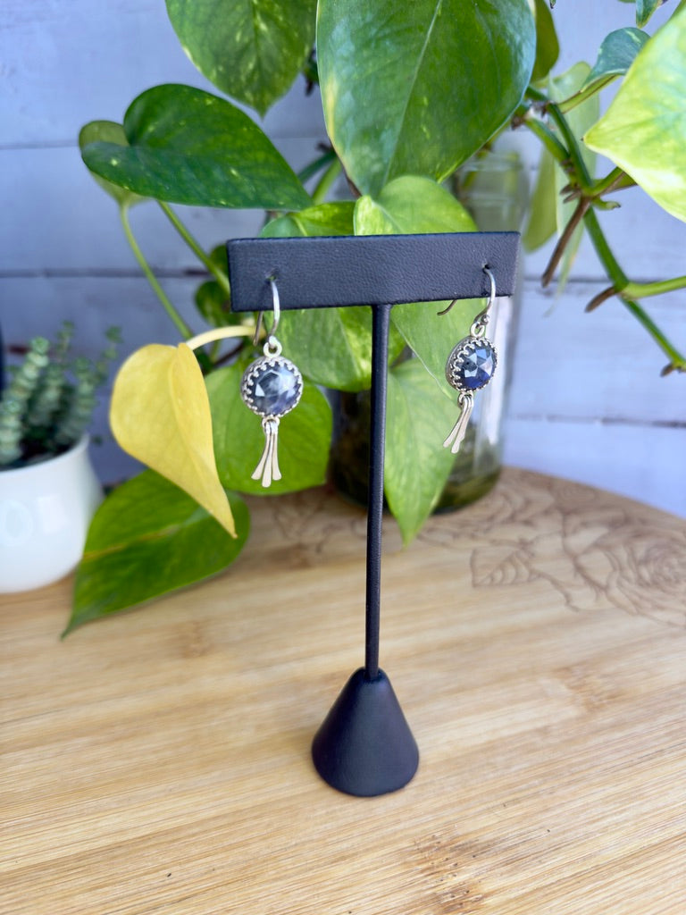 Labradorite Sterling Silver Earrings with Hammered Accent Dangles - Jewelry