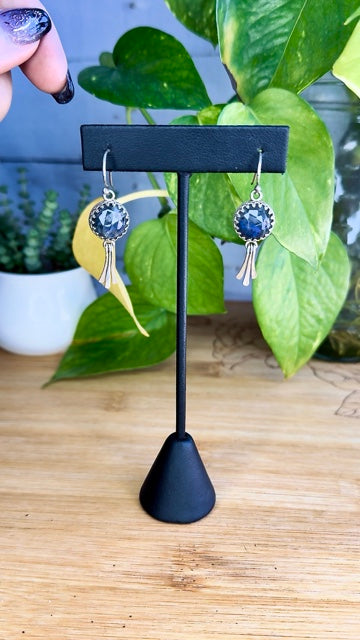 Labradorite Sterling Silver Earrings with Hammered Accent Dangles - Jewelry